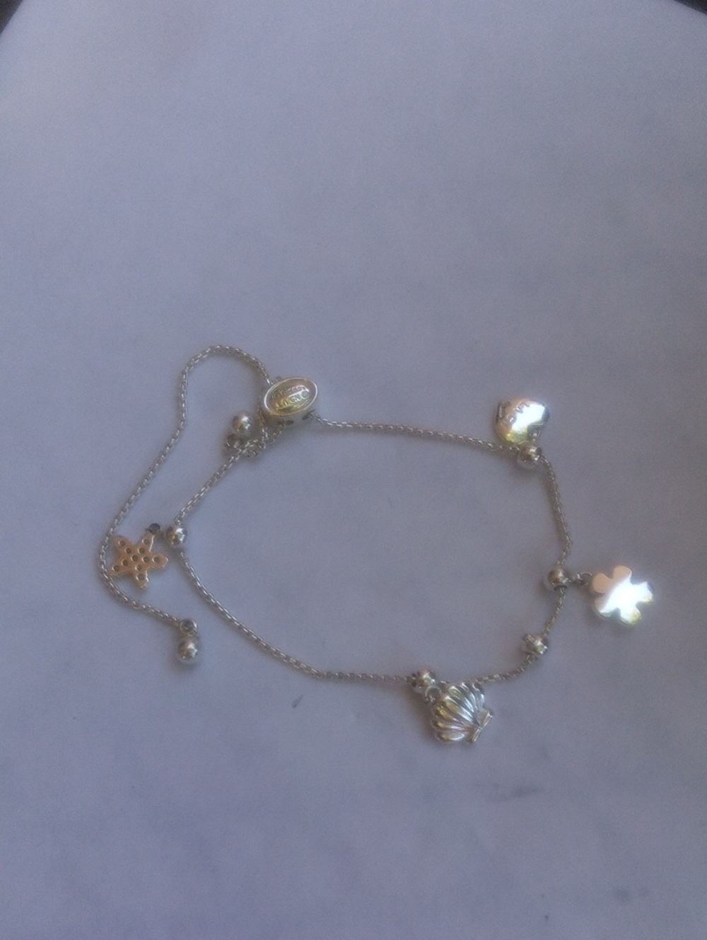 Sterling Silver Charm Bracelet with Shell, Clover and Flower Charms